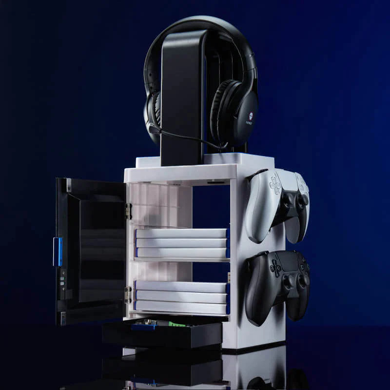 LED Light Gaming Locker, Controller Holder & Headset Stand for PS4/PS5 & Xbox Series X|S - Multiple LED Lighting Settings