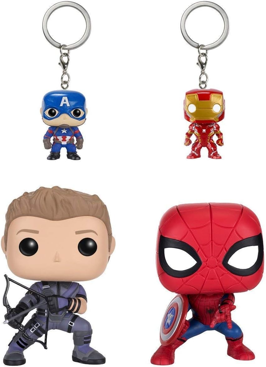 Funko Pop Marvel: Civil War Hawkeye Spiderman, Iron Man & Captain America Keychain