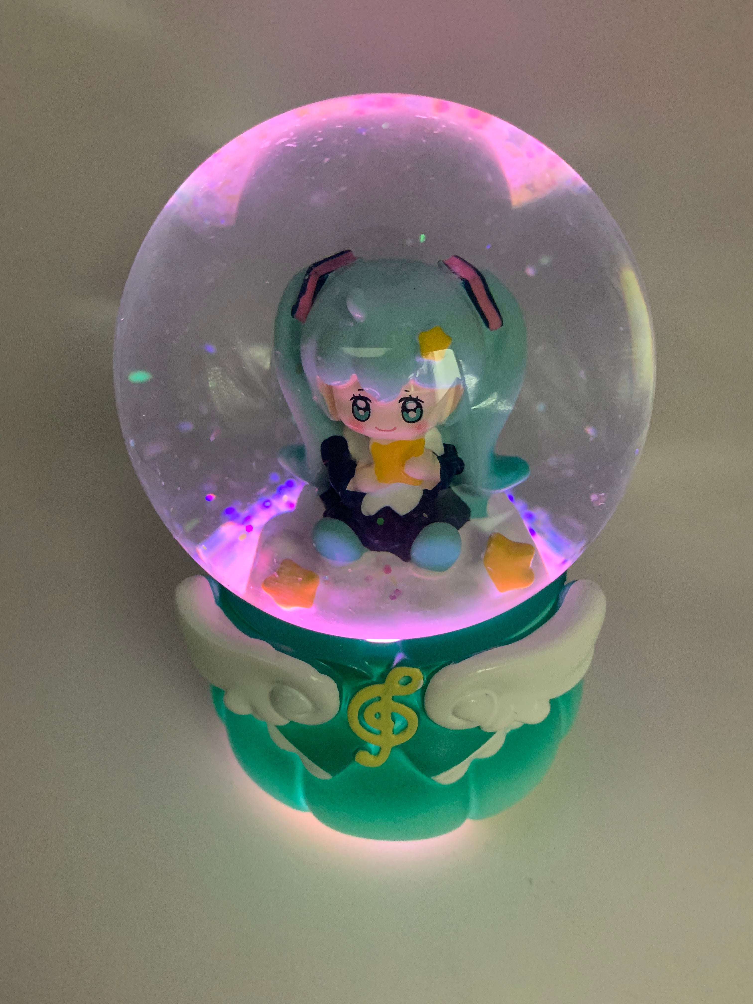 Hatsune Miku Musical Snow Globe 3D Crystal Ball, Music Box with Colorful LED Light (13cm)