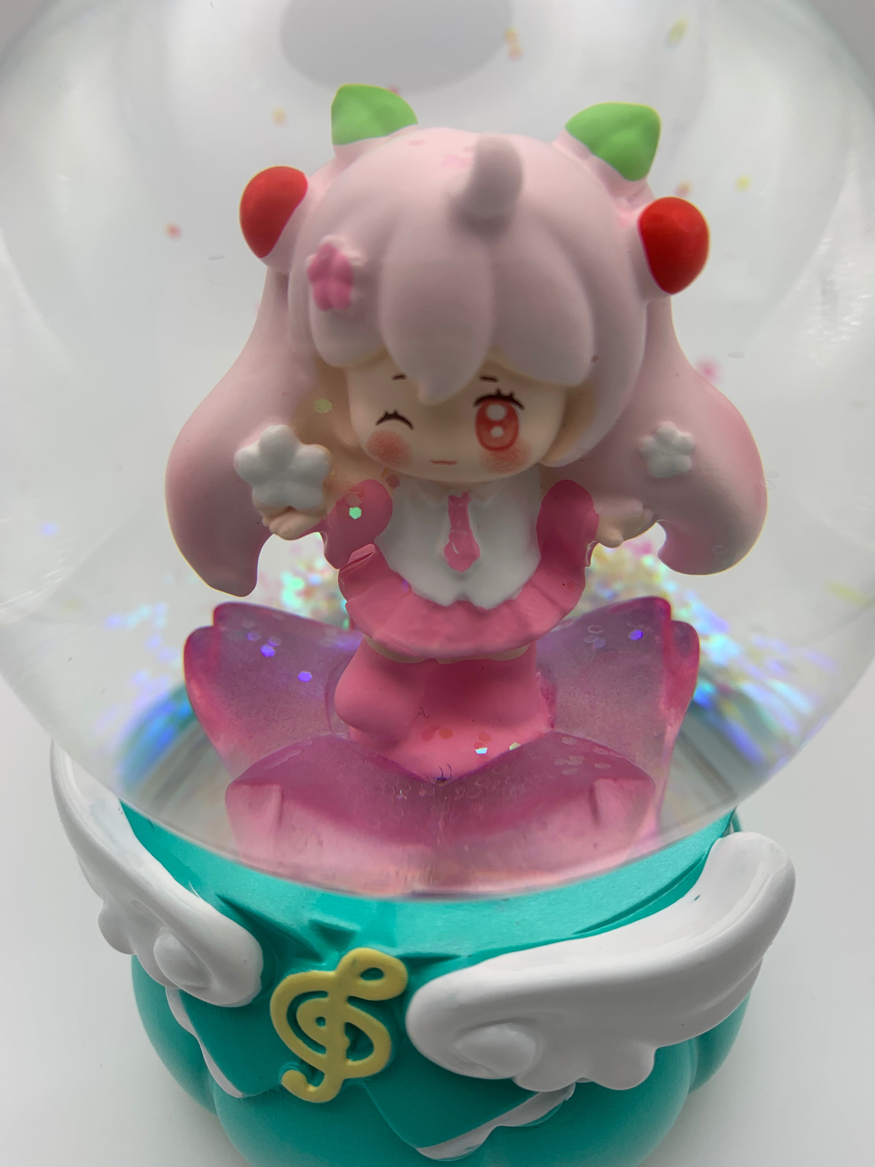 Sakura Miku Musical Snow Globe 3D Crystal Ball, Music Box with Colorful LED Light (13cm)