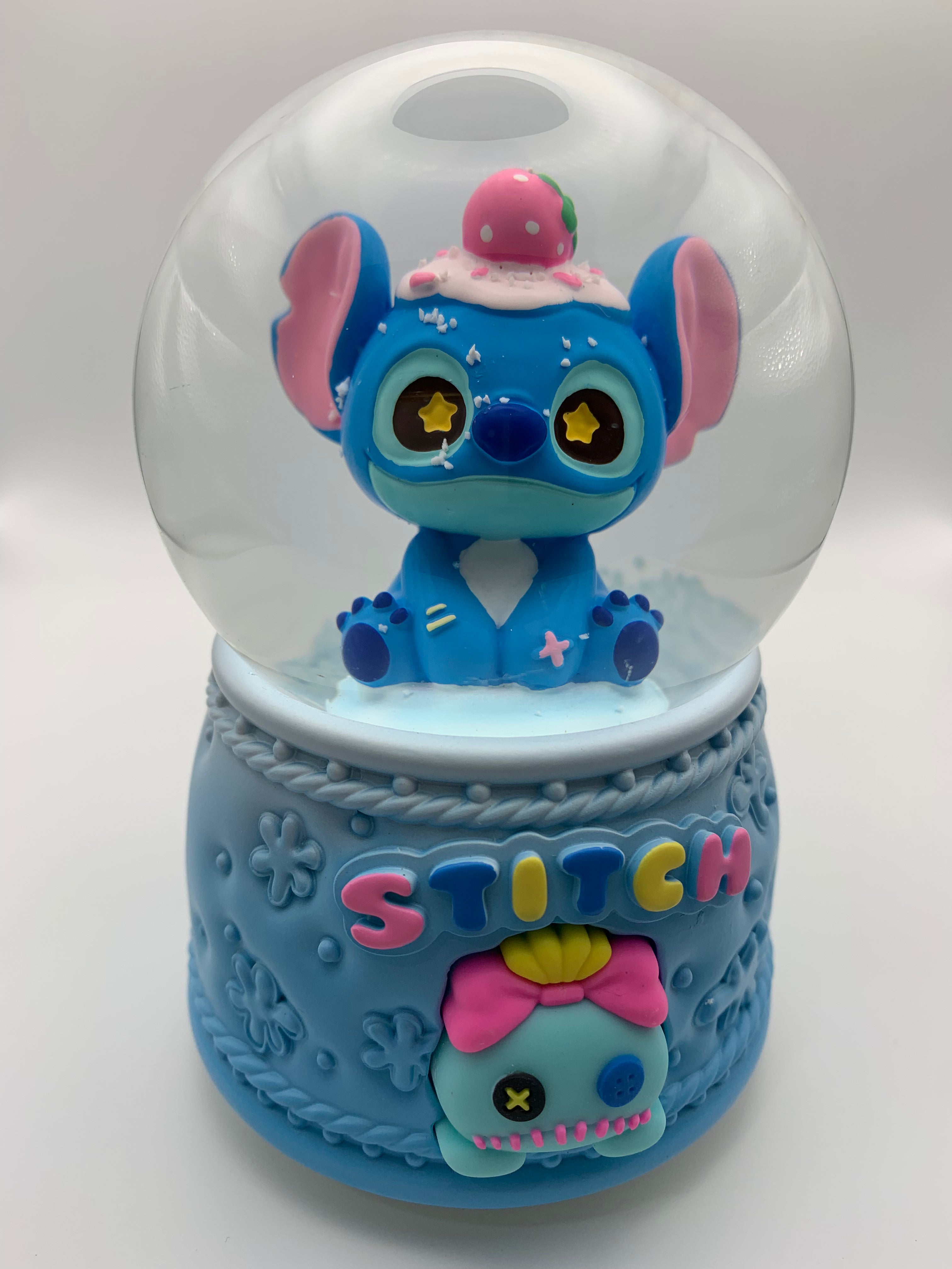 Disney Stitch Musical Snow Globe 3D Crystal Ball, Music Box with Colorful LED Light (13cm)