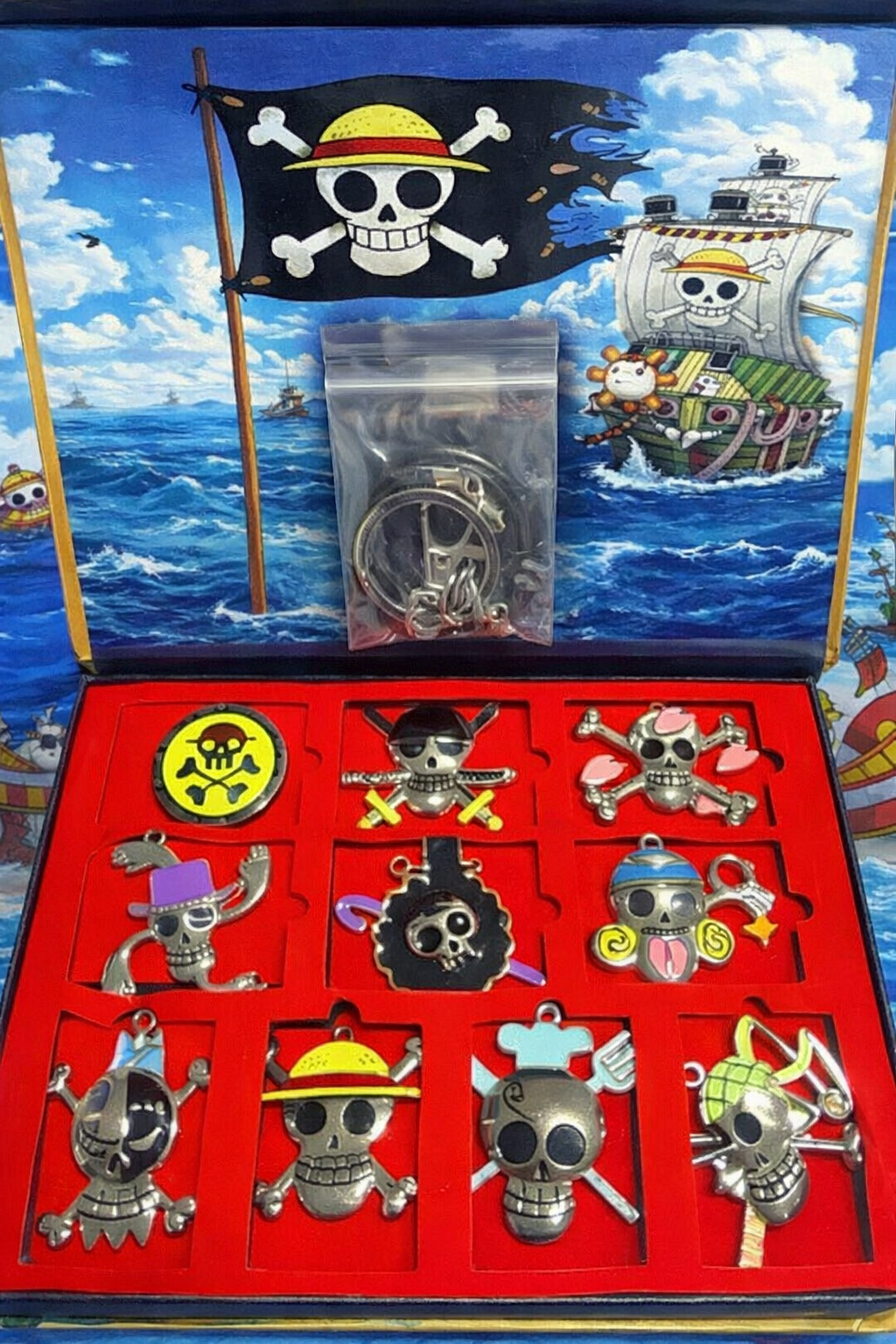 Anime One Piece Metal Necklace & Keychain Collection Box 10pcs