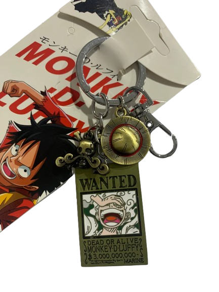 Anime One Piece Luffy Gear 5 Wanted with Hat Metal Keychain