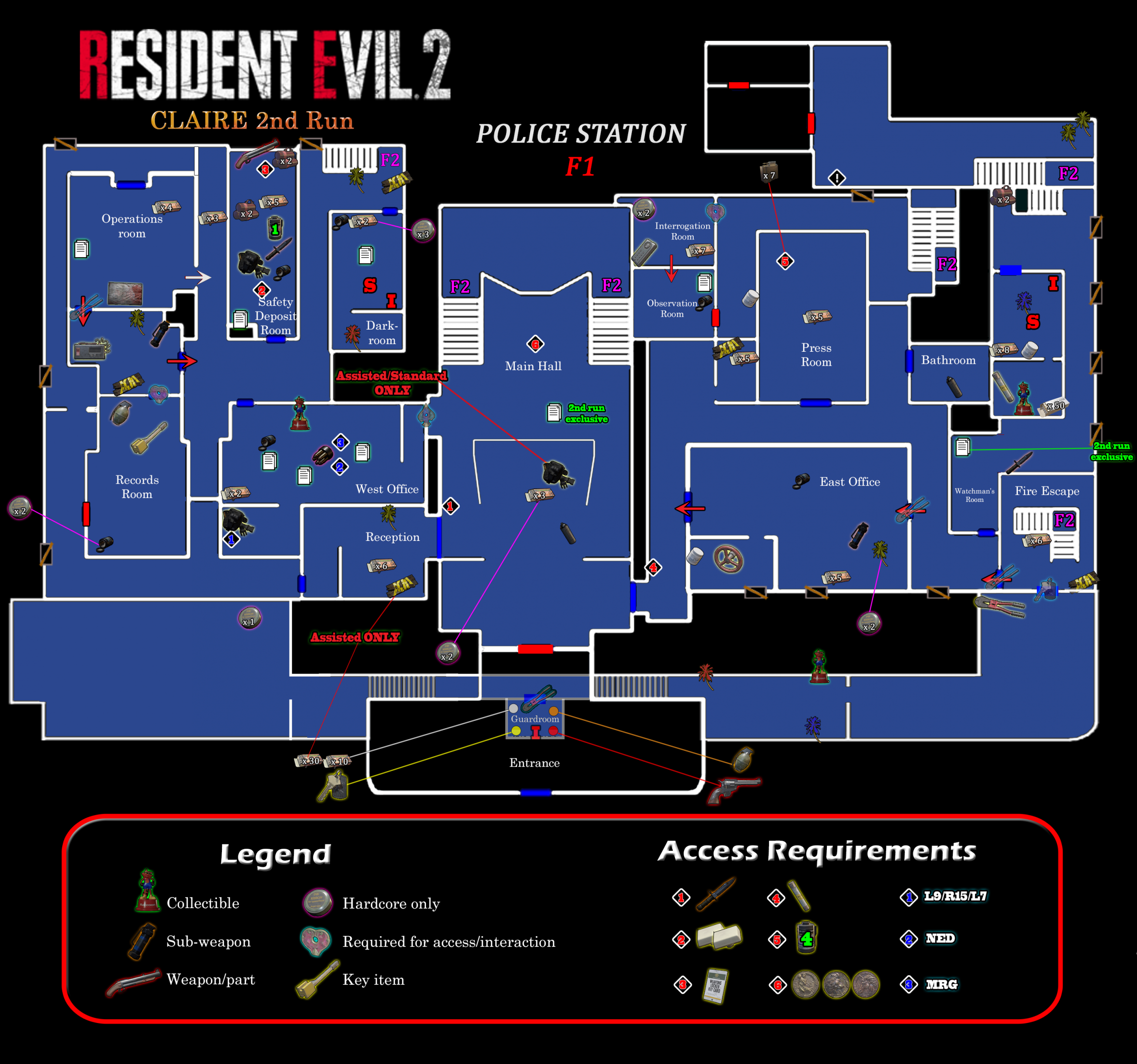 Resident Evil 2 - Map Police Station F1 Frameless Arts (30*30 cm)
