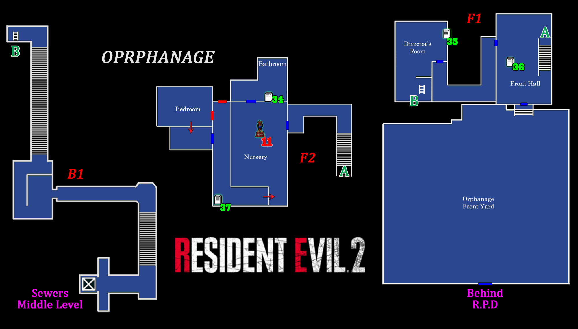 Resident Evil 2 - Map Oprphanage Frameless Arts (50*30 cm)