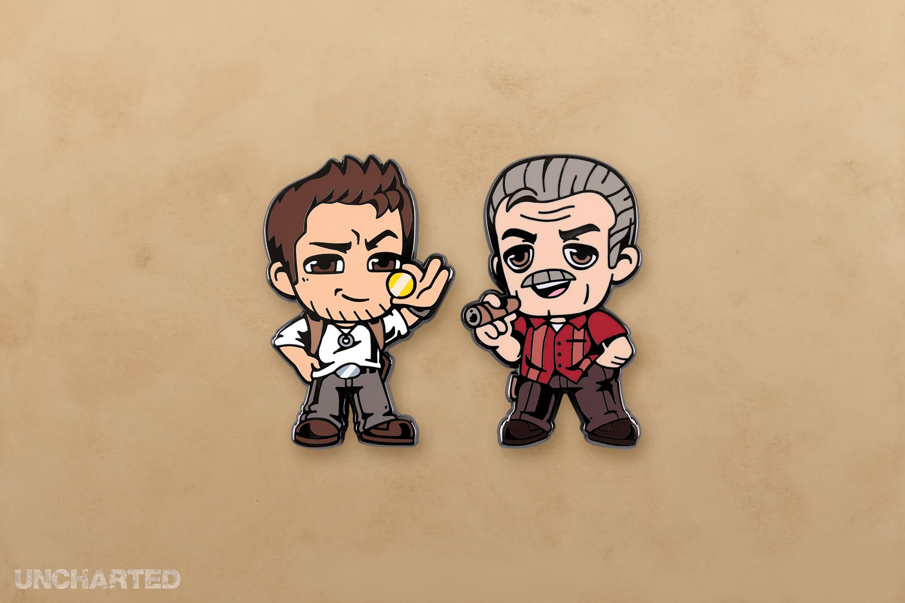 Official Uncharted Nathan and Sully Pin Set