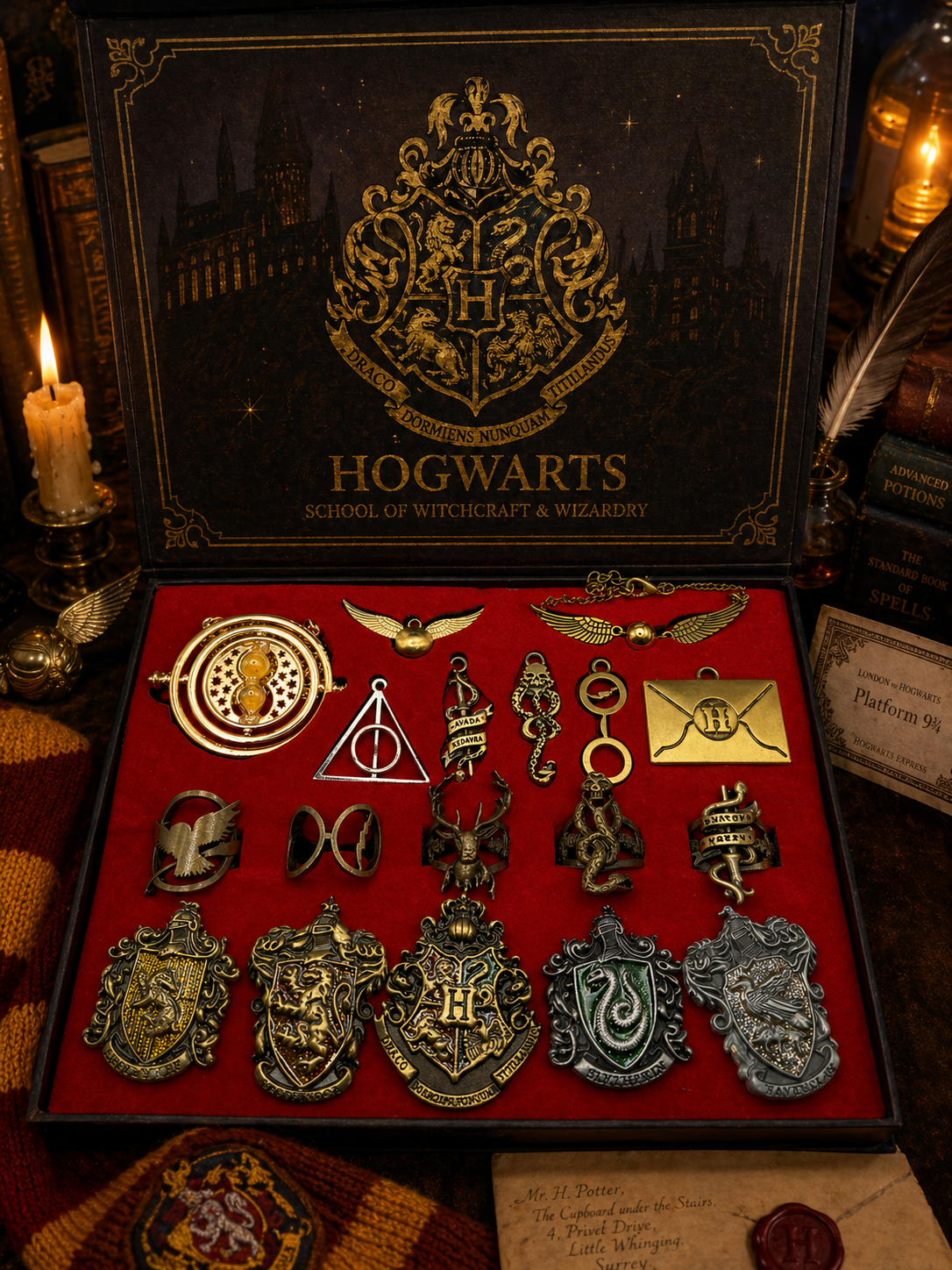 Harry Potter Metal Necklace & Keychain Collection Box 18pcs