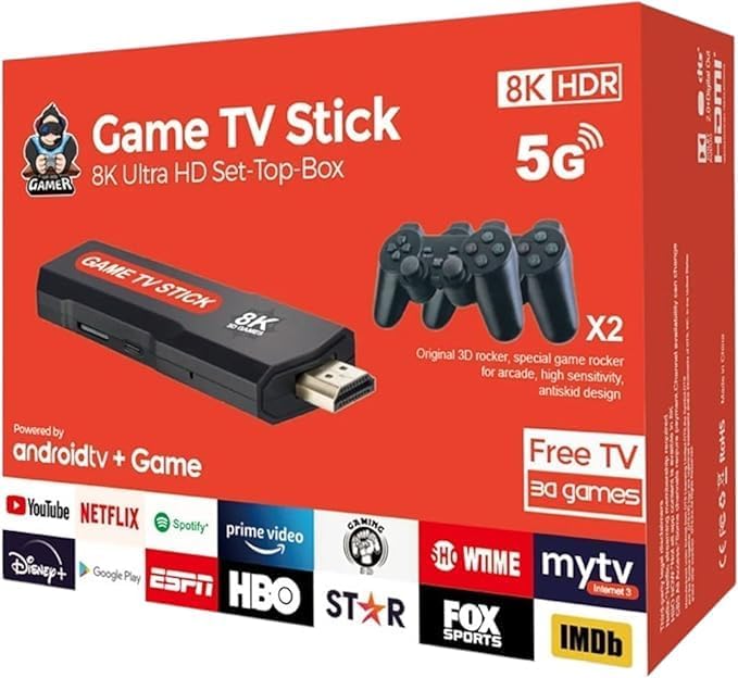 TV Stick 8K 5G Video Game Stick Android 8K TV BOX Dual System Wifi 4G/5G with Wireless Controls with 64gb SD card has over 10000 Games
