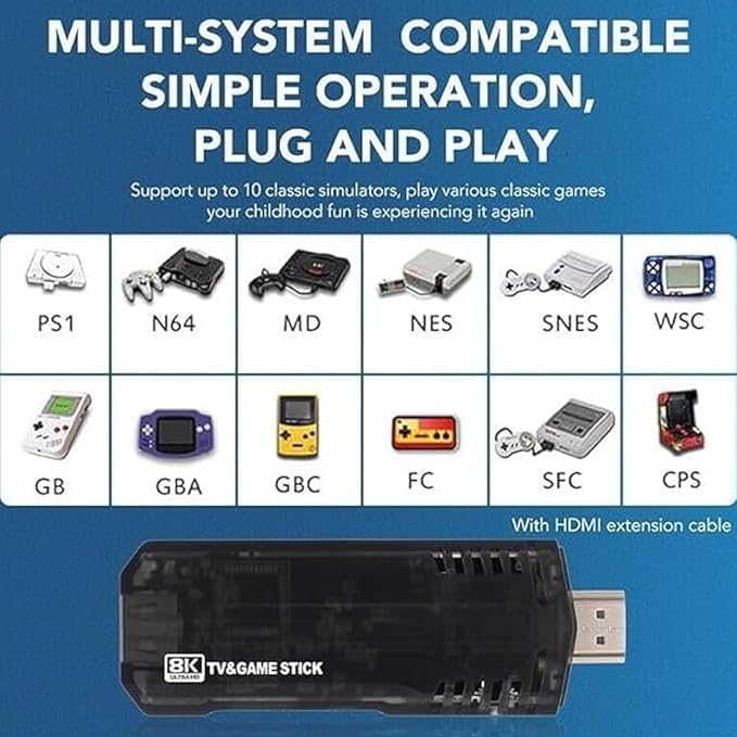 TV Stick 8K 5G Video Game Stick Android 8K TV BOX Dual System Wifi 4G/5G with Wireless Controls with 64gb SD card has over 10000 Games