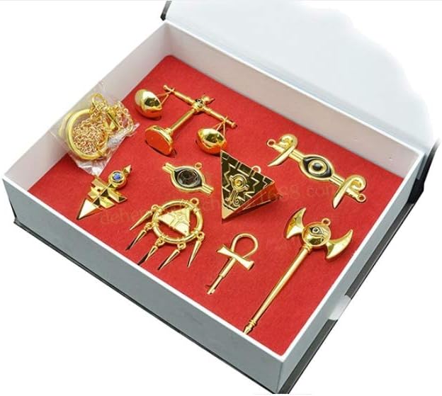 Anime Yu Gi Oh Millenium Puzzle Ring Scale Key Metal Necklace & Keychain Collection Box 8pcs