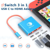 USB-C to HDMI 4K 3-in-1 Hub TV Docking Station for Nintendo Switch