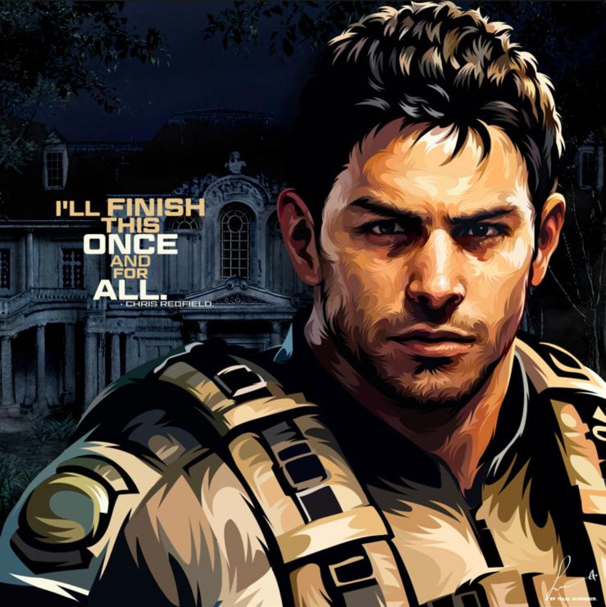 Resident Evil Chris Redfield [Glossy Version] Decorative Painting Wall Wooden Posters (30x30cm)