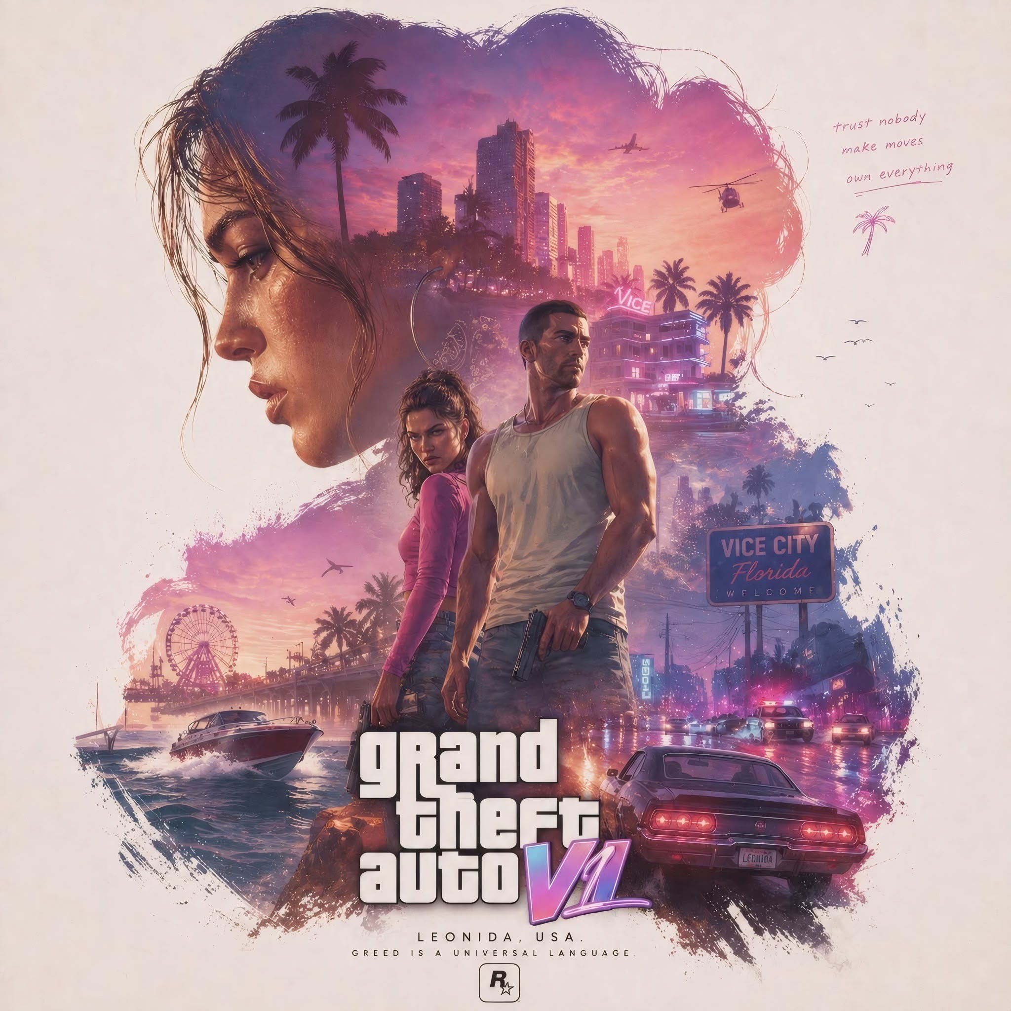 Grand Theft Auto GTA 6 Frameless Art Painting on Acrylic Sheet (30x30cm)