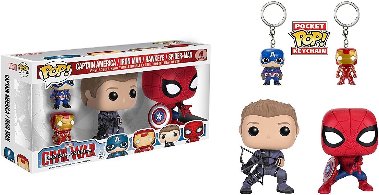 Funko Pop Marvel: Civil War Hawkeye Spiderman, Iron Man & Captain America Keychain