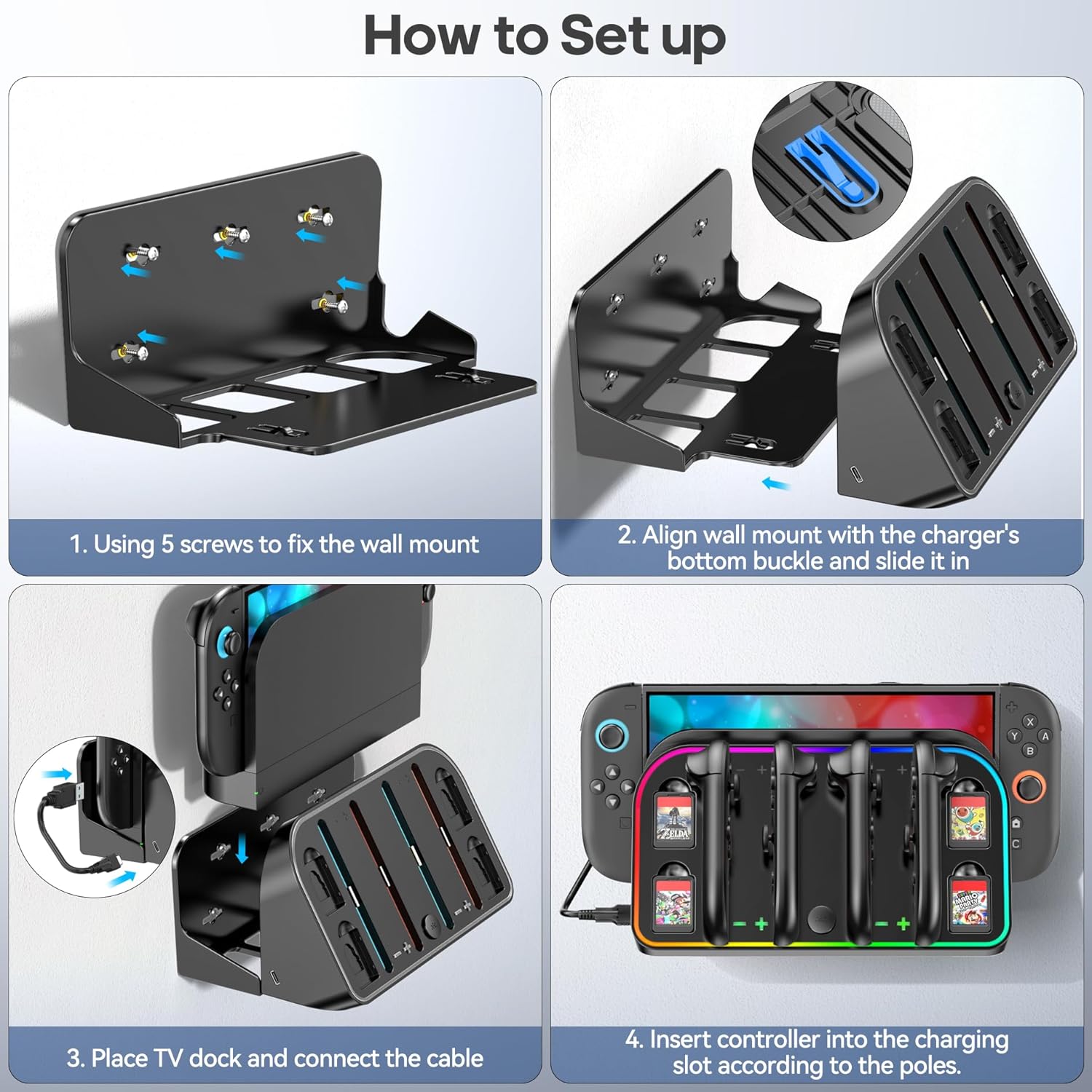 Nintendo Switch 2 2in1 Wall Mount Charging Dock for 2025 Joycon 2