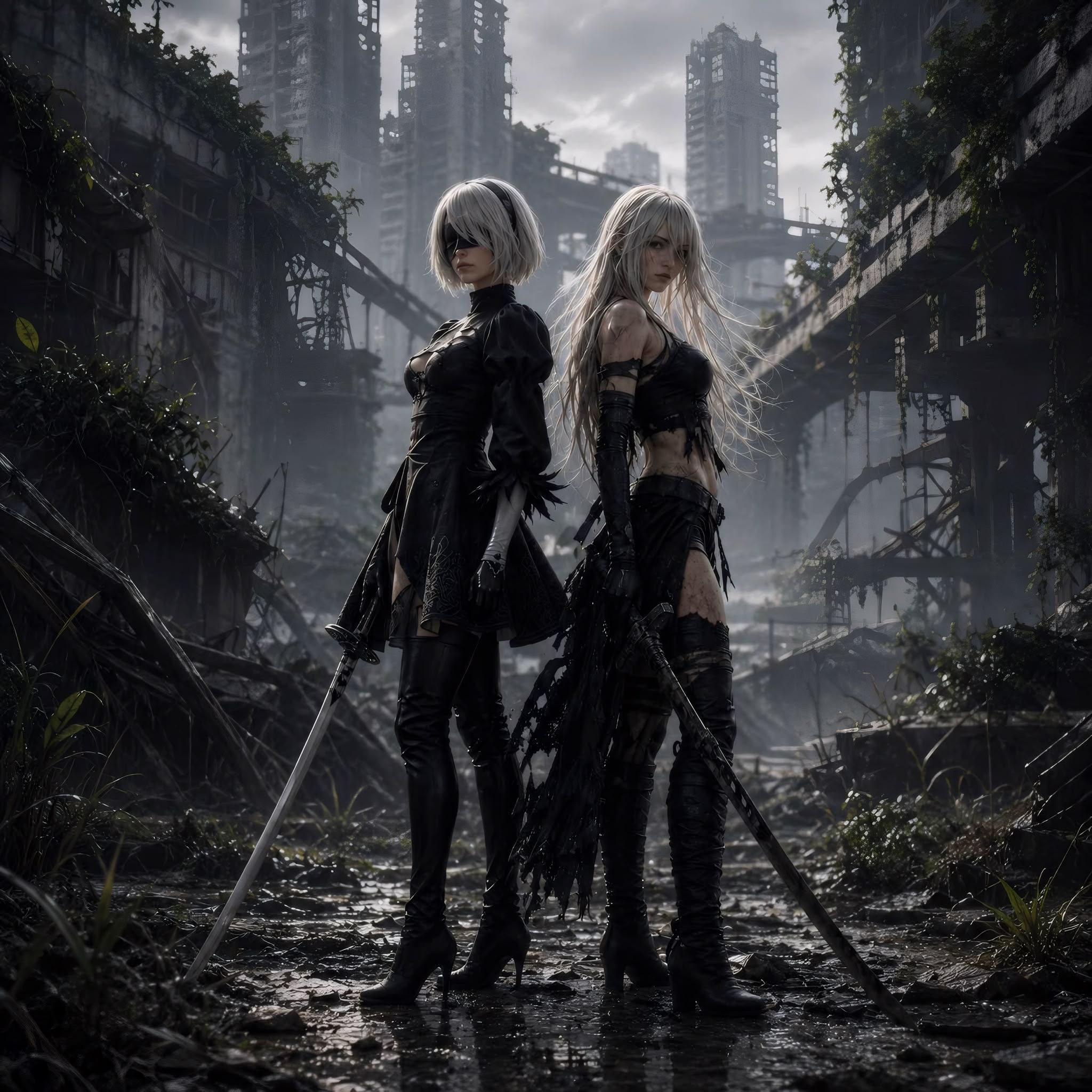 NieR:Automata - 2B & A2 Frameless Art Painting on Acrylic Sheet (30x30cm)