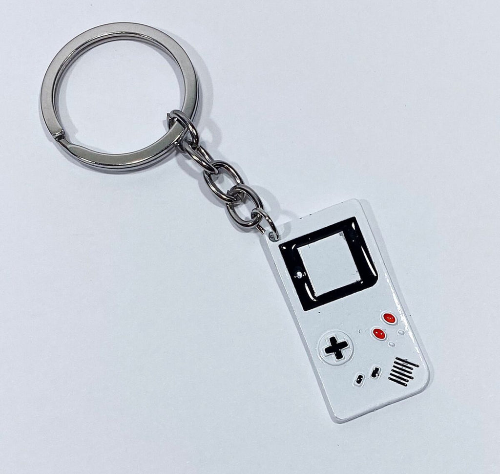 Mini Portable White Metal Game Boy Keychain