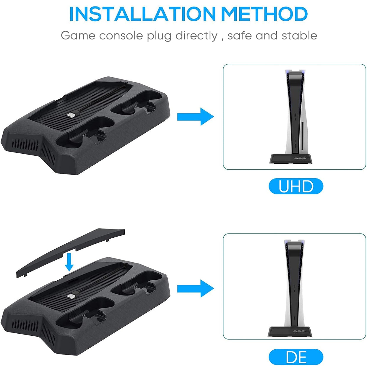 Fyoung Support with Cooling Fan Compatible with PS5, Controller Charger Compatible with Playstation 5, Station with 14 Game Storage