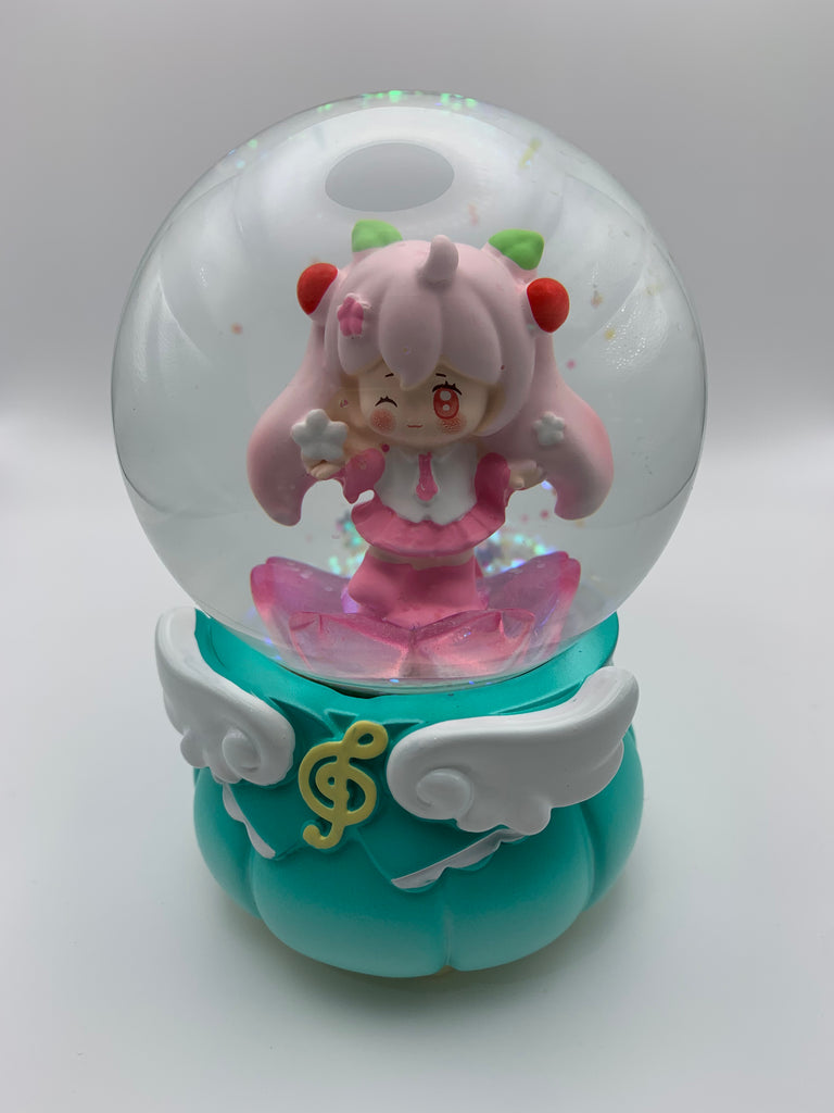 Sakura Miku Musical Snow Globe 3D Crystal Ball, Music Box with Colorful LED Light (13cm)