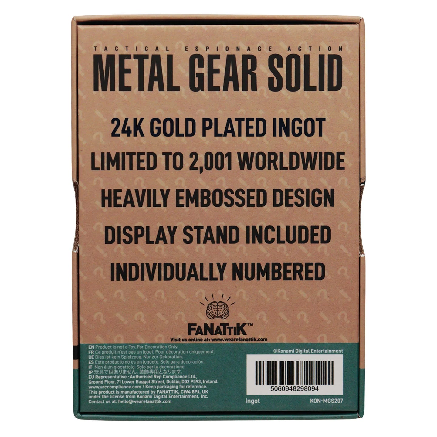 Official Metal Gear Solid 2 - 24k Gold Plated Snake Ingot
