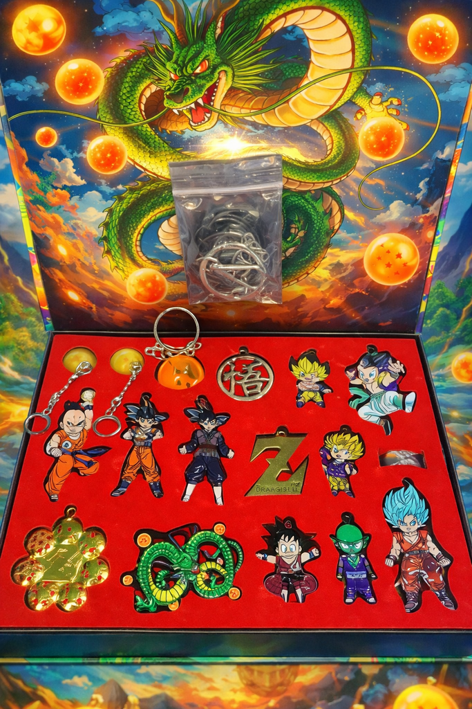 Anime Dragon Ball Metal Necklace & Keychain Collection Box 17pcs