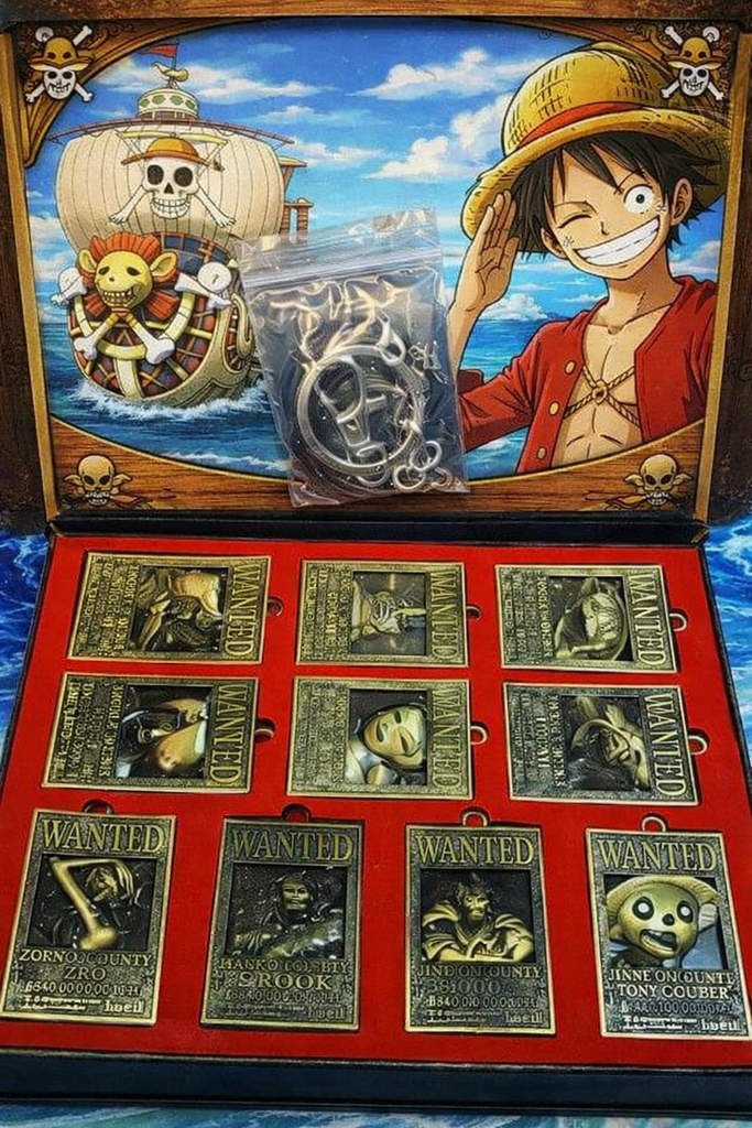 Anime One Piece Wanted Metal Necklace & Keychain Collection Box 10pcs