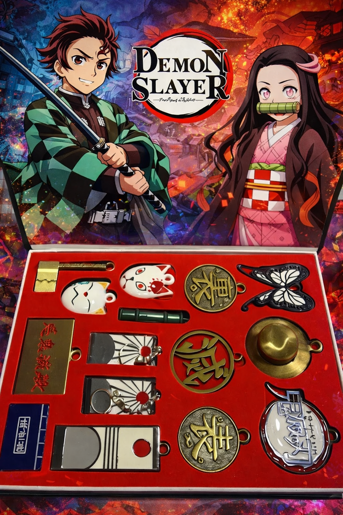 Anime Demon Slayer Metal Necklace & Keychain Collection Box 15pcs