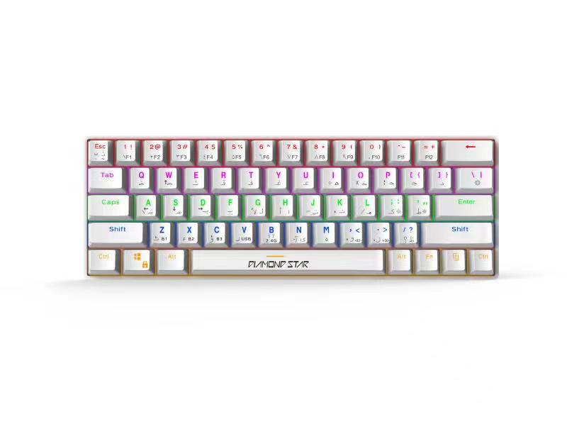 Diamond Star Rainbow Backlit 61 Keys & Wired+2.4G+Bluetooth Mechanical Keyboard