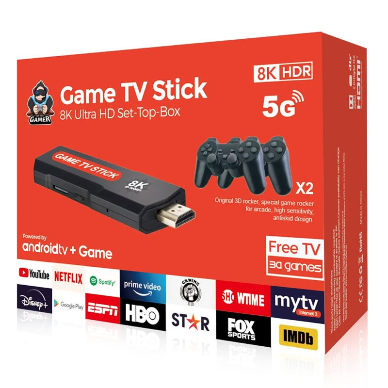 Game Tv Stick 8k Ultra HD Set Top Box With Dual Wireless Controller, HDR, 8K Retro Video Games, 10000 Plus Games, Android Game Console