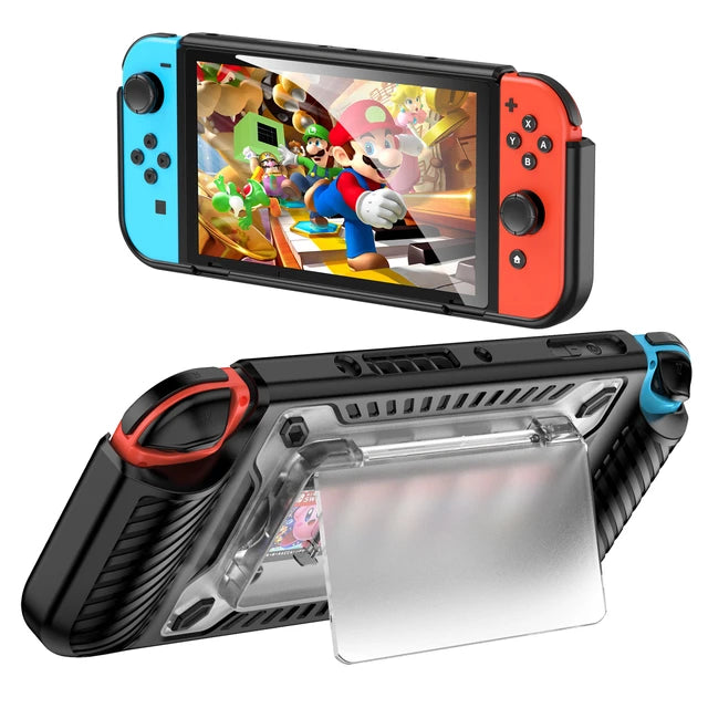 [IBR] Protective Cover for Nintendo Switch OLED Console Shell Anti-fall Shockproof with 5 Game Cards Storage Slot