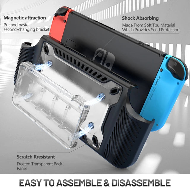 [IBR] Protective Cover for Nintendo Switch OLED Console Shell Anti-fall Shockproof with 5 Game Cards Storage Slot