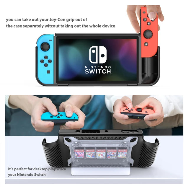 [IBR] Protective Cover for Nintendo Switch OLED Console Shell Anti-fall Shockproof with 5 Game Cards Storage Slot