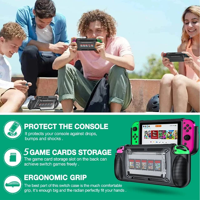 [IBR] Protective Cover for Nintendo Switch OLED Console Shell Anti-fall Shockproof with 5 Game Cards Storage Slot