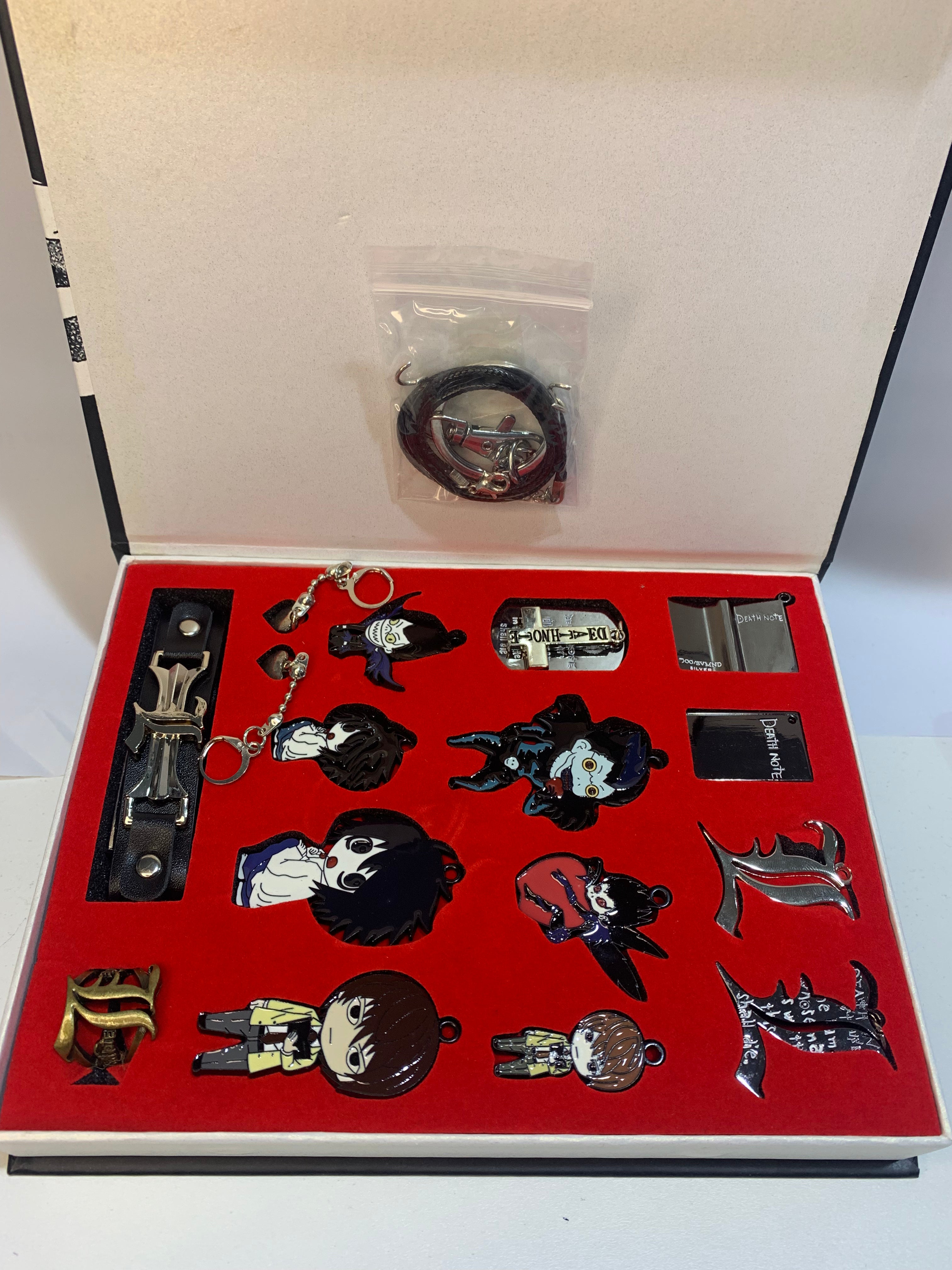 Anime Death Note Metal Necklace & Keychain Collection Box 16pcs