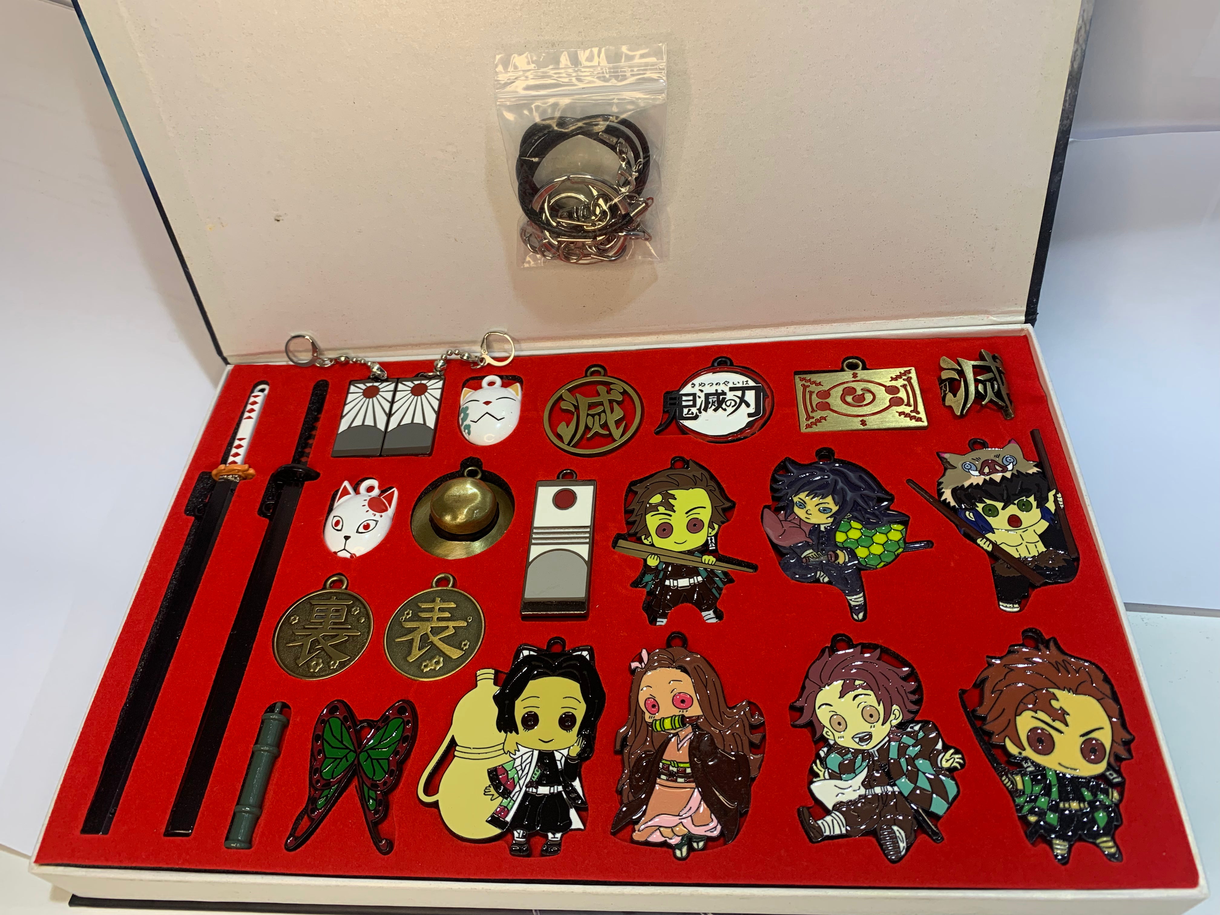 Anime Demon Slayer Metal Necklace & Keychain Collection Box 23pcs
