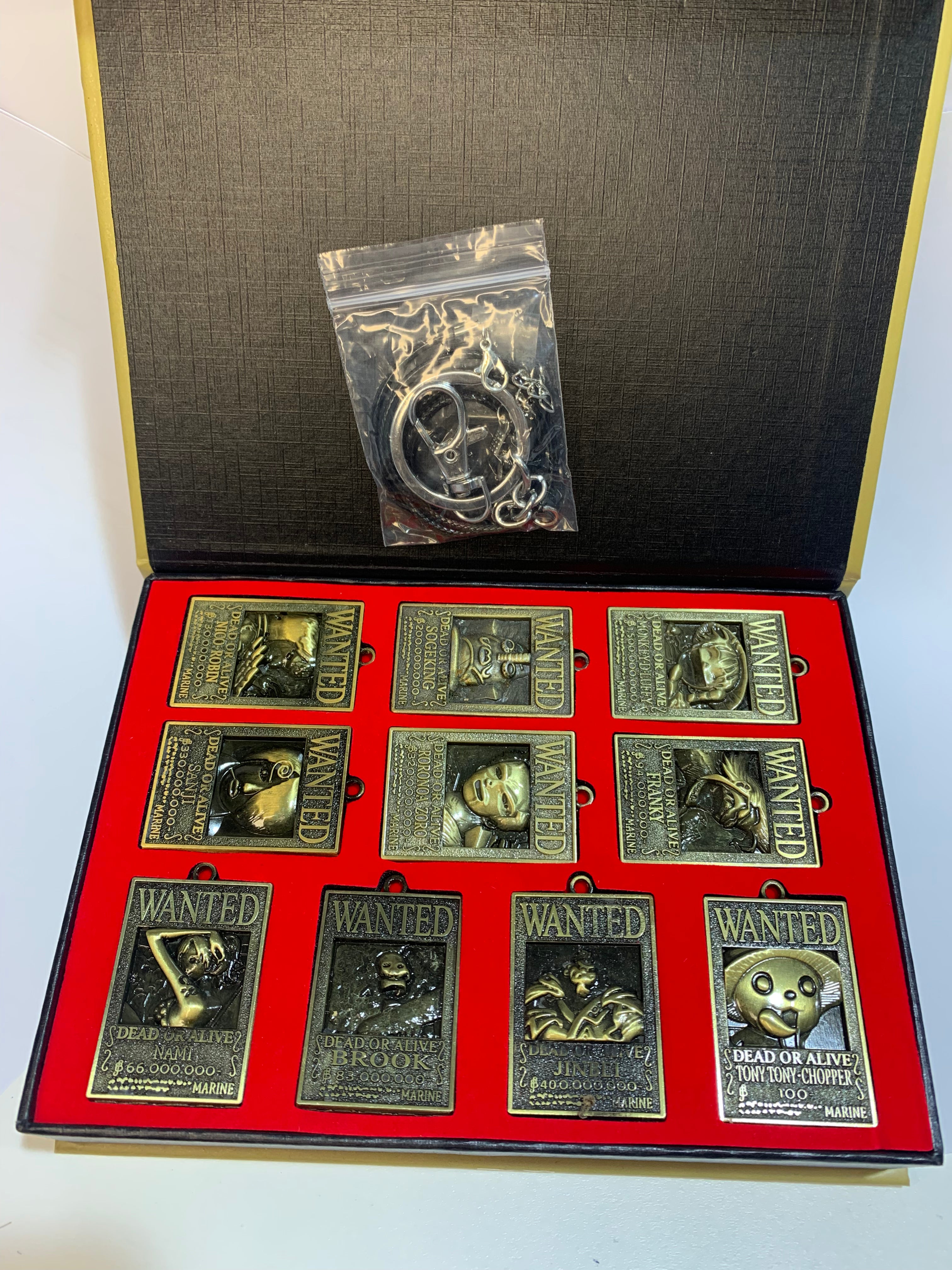 Anime One Piece Wanted Metal Necklace & Keychain Collection Box 10pcs