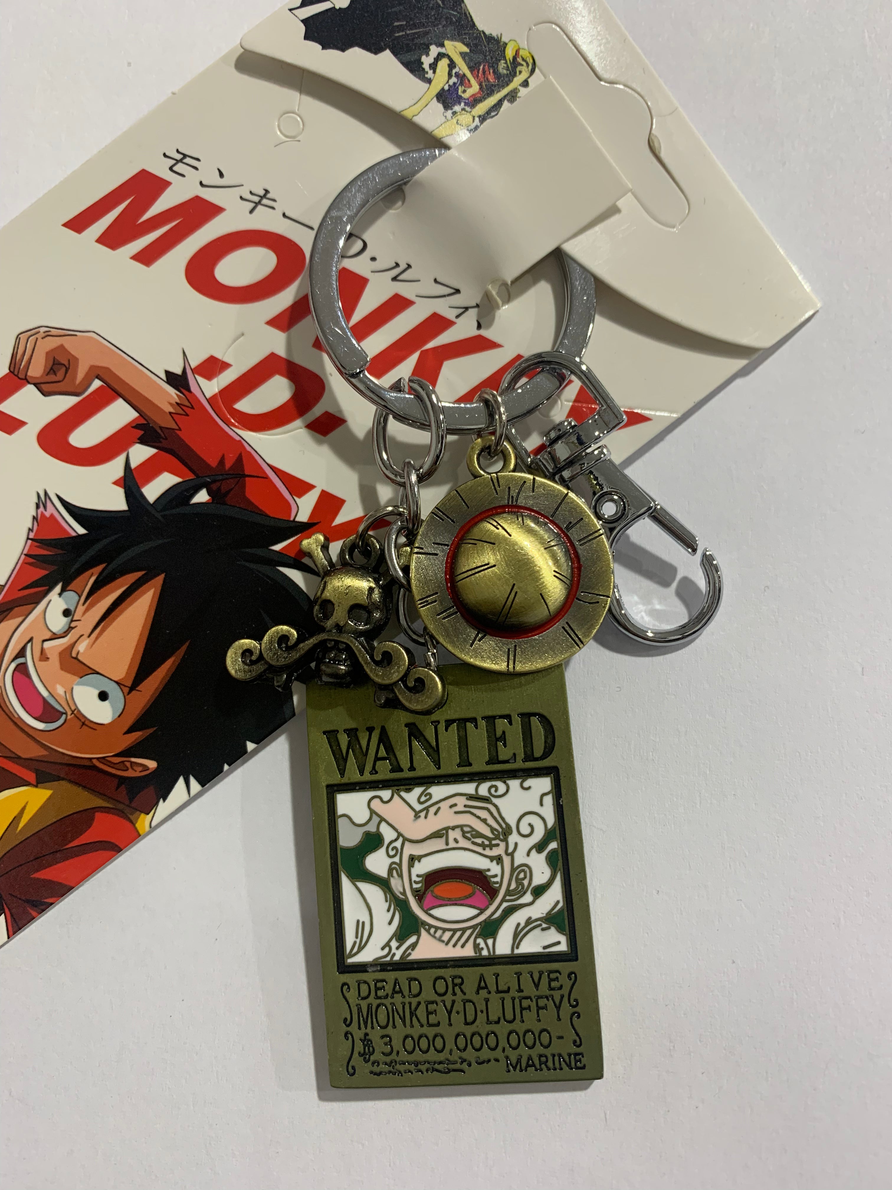 Anime One Piece Luffy Gear 5 Wanted with Hat Metal Keychain