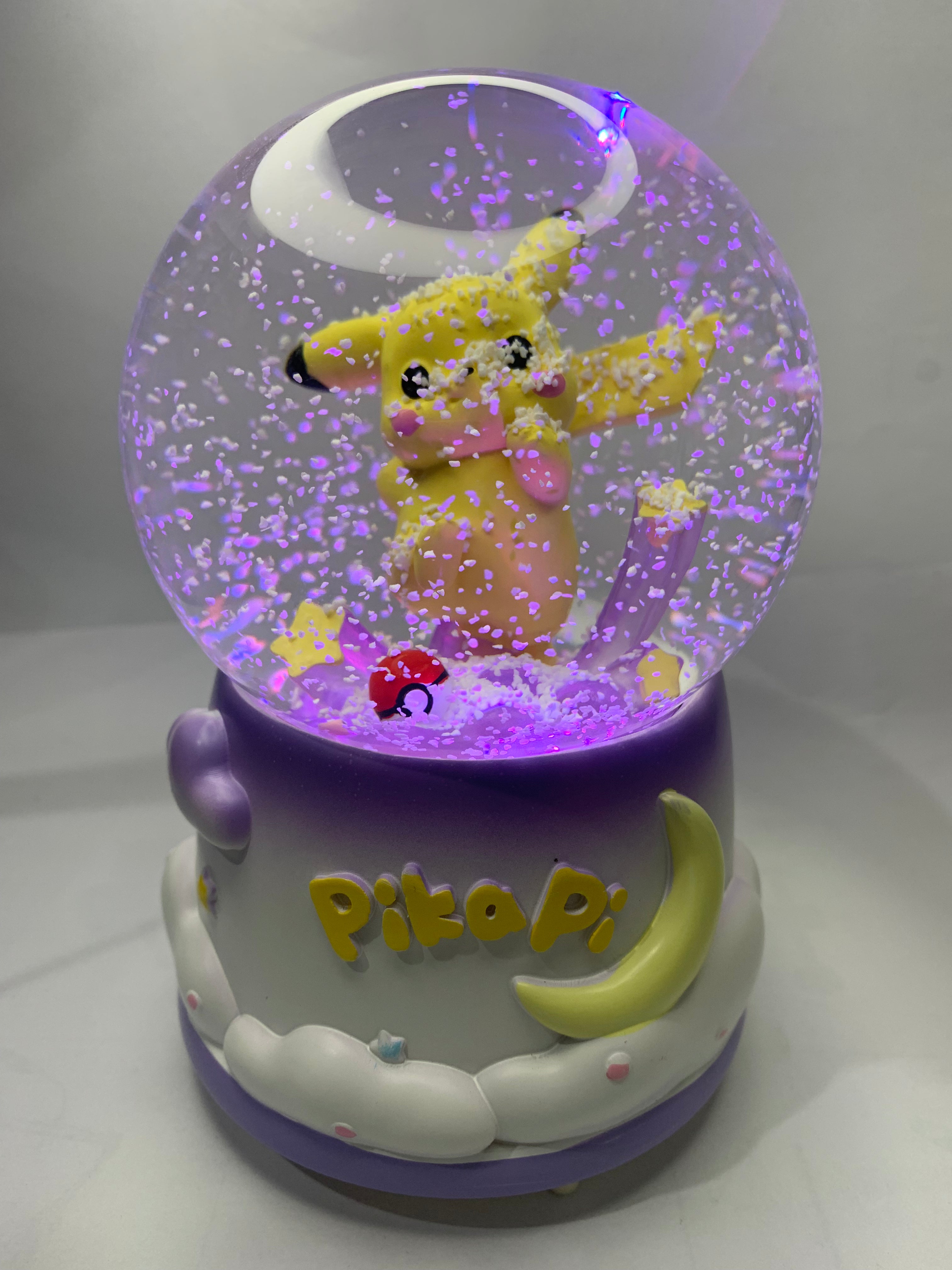 Pokemon Pikachu Musical Snow Globe 3D Crystal Ball, Music Box with Colorful LED Light (17cm)