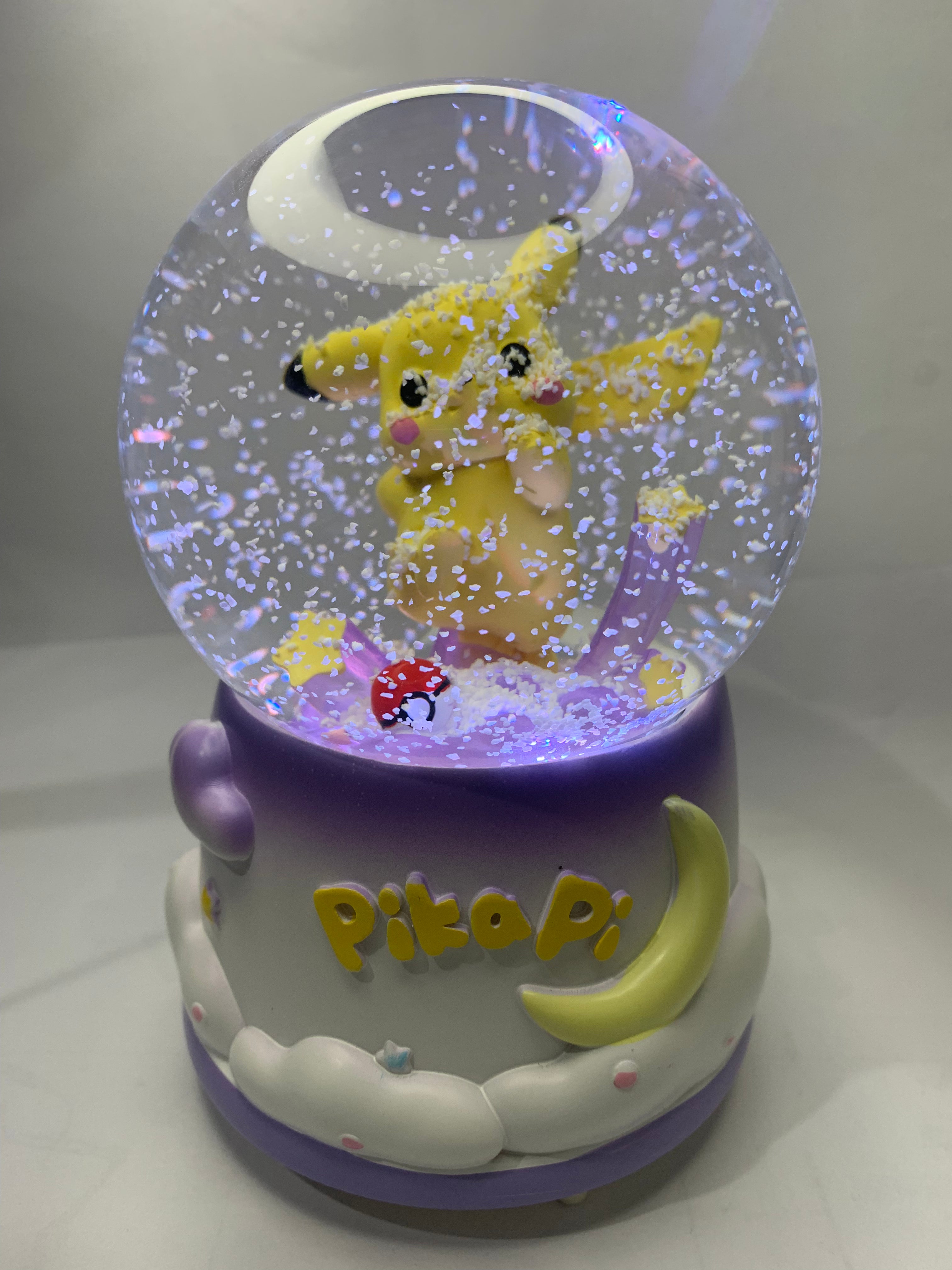 Pokemon Pikachu Musical Snow Globe 3D Crystal Ball, Music Box with Colorful LED Light (17cm)