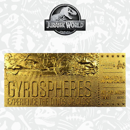 Official Jurassic World Limited Edition 24k Gold Plated Gyrosphere Attraction Ticket - Limited to 2015 pieces