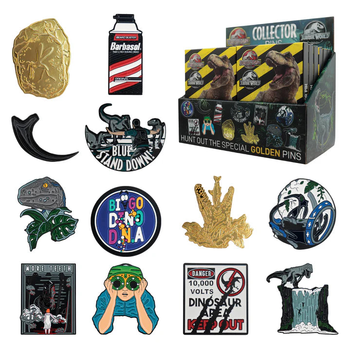 Official Jurassic Park & Jurassic World Mystery Pin Badge CDU Containing Blind Box (1pcs)
