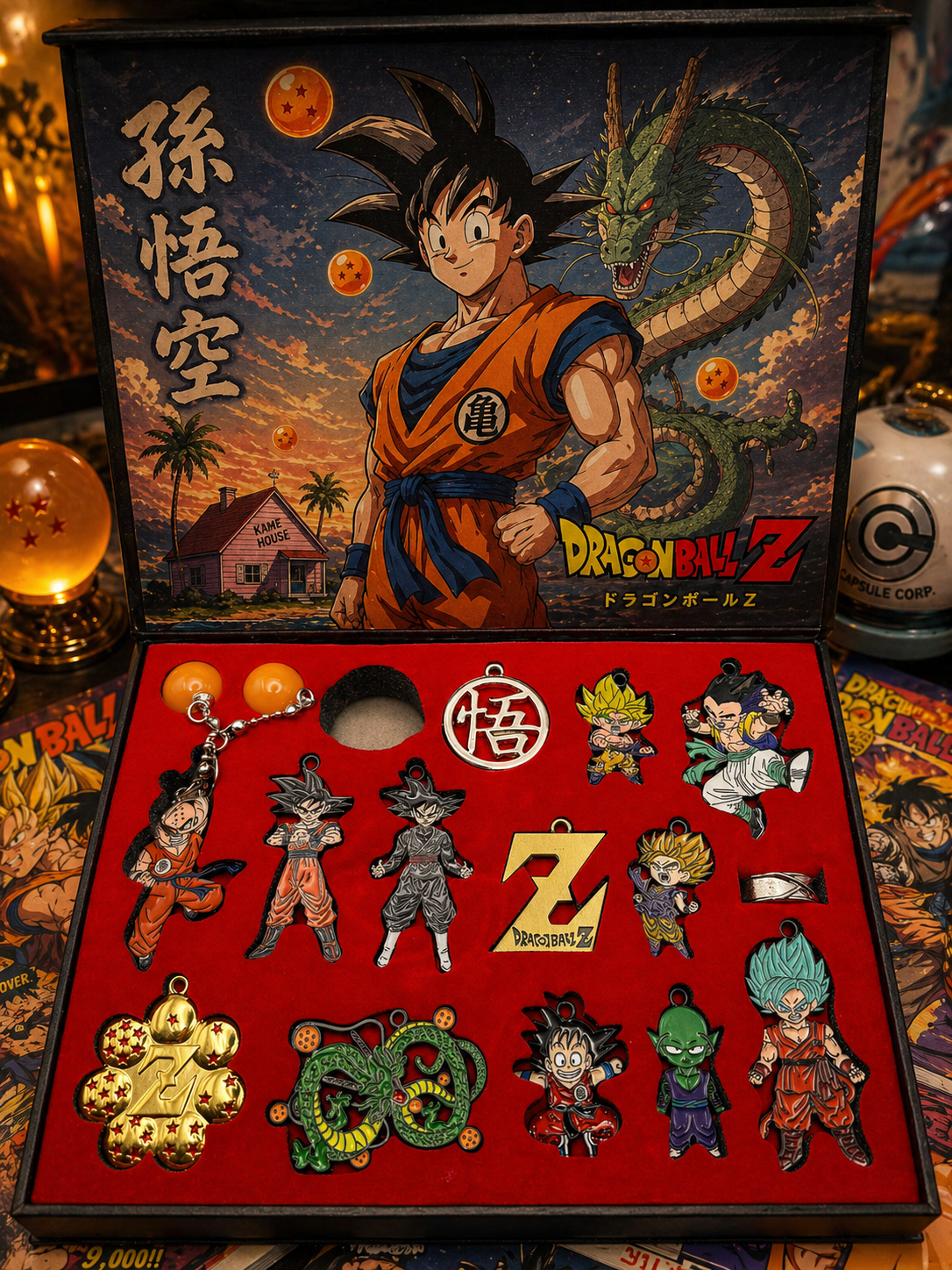 Anime Dragon Ball Metal Necklace & Keychain Collection Box 17pcs