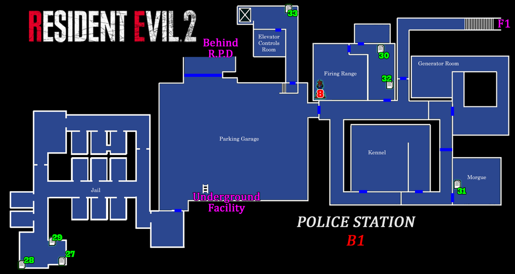 Resident Evil 2 - Map Police Station B1 Frameless Arts (50*30 cm)