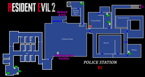 Resident Evil 2 - Map Police Station B1 Frameless Arts (50*30 cm)