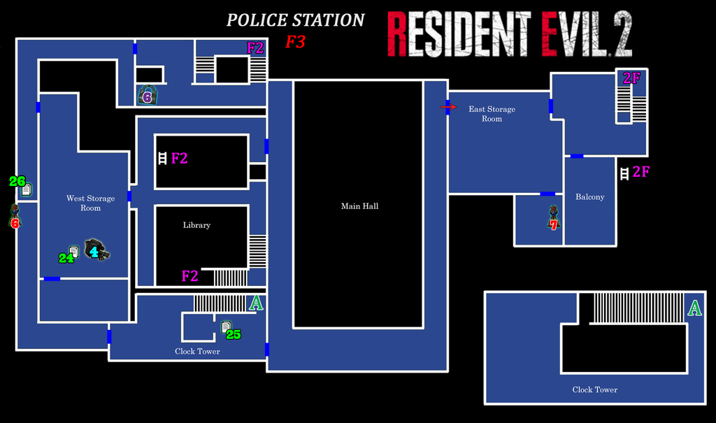 Resident Evil 2 - Map Police Station F3 Frameless Arts (50*30 cm)