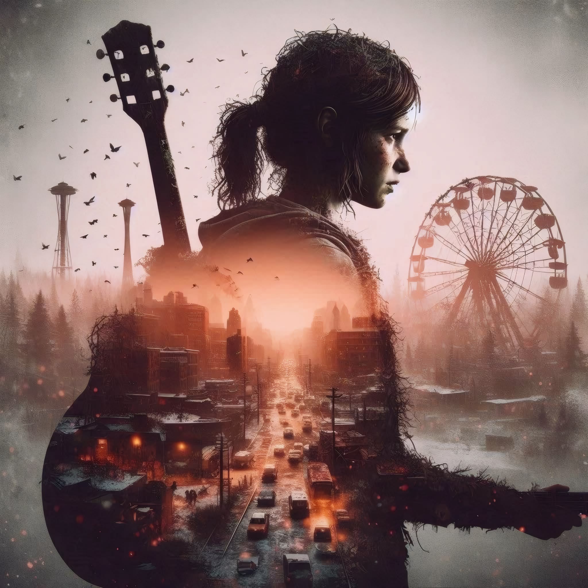 The Last Of Us Ellie & City Frameless Art Painting on Acrylic Sheet (30x30cm)