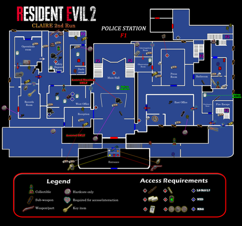 Resident Evil 2 - Map Police Station F1 Frameless Arts (30*30 cm)