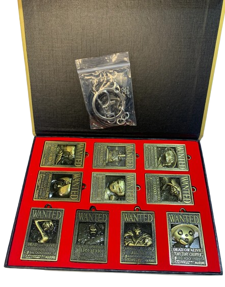 Anime One Piece Wanted Metal Necklace & Keychain Collection Box 10pcs