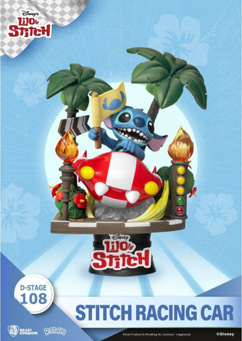 Official Beast Kingdom Disney Lilo and Stitch: Stitch in Racing Car Diorama Stage Figure