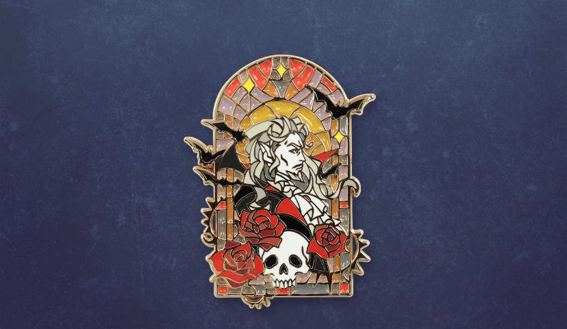 Official Castlevania Stain Glass Window Dracula Figure Enamel Pin